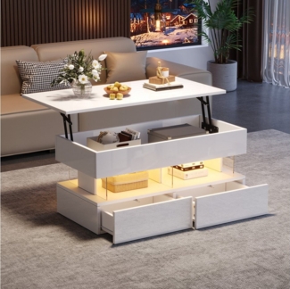 MODFU Couchtisch Mit Stauraum & Schubladen (Beistelltisch, Sofatisch, 1-St, 120 x 50 x 46 cm), mit LED-Beleuchtung – App-gesteuerte Farben & Helligkeit