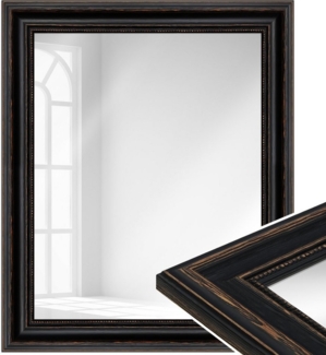 WANDStyle Wandspiegel H550, Schwarz, aus Massivholz im Antik Stil