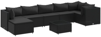 vidaXL 8-tlg. Garten-Lounge-Set mit Kissen Schwarz Poly Rattan 3308235