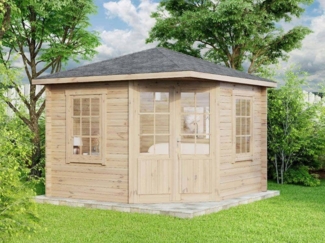 Alpholz 5-Eck Gartenhaus Modell Monica Gartenhaus aus Holz in Pinie Holzhaus mit 40 mm Wandstärke Blockbohlenhaus mit Montagematerial