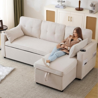 Ulife Schlafsofa Schlafsofa Loungesofa Küchensofa Kindersofa mit Schlaffunktion, Multifunktionales Schlafsofa mit Stauraum, L-förmiges Design