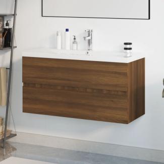 vidaXL Waschbeckenschrank mit Einbaubecken Braun Eiche Holzwerkstoff 3152884