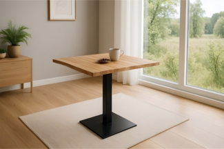 Bistrotisch Baumkante massiv 80 x 80 cm Akazie Naturfarben schwarz Säulengestell Iris 94202983