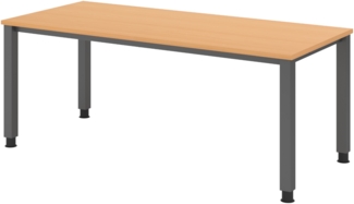 bümö manuell höhenverstellbarer Schreibtisch 180x80 cm in Buche, Metall-Gestell: Graphit - PC Tisch höhenverstellbar & belastbar bis 140 kg, Büro- und Computertisch groß, QS-19-6-G