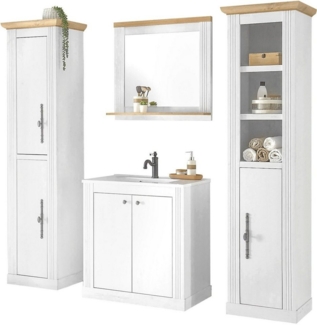 Home affaire Badmöbel-Set WESTMINSTER, Bad im Landhausstil, 4-teiliges Badezimmer, (4-St), Waschtisch, Spiegel, 2 Hochschränke, in 2 Farben, Breite 220 cm