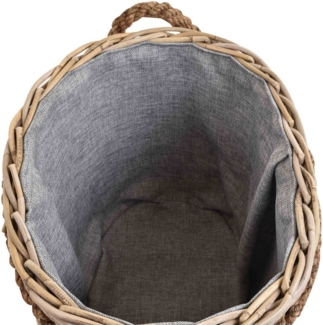 Krines Home Flechtkorb Großer Holzkorb oval Grau Natur Rattan mit Seilrand /Tragekorb, mit Seilrand