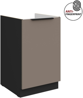 Küchen Spülenunterschrank 50 cm Küche ARIA Sandgrau ultra matt + Schwarz matt, hochwertige Fronten mit Anti Fingerprint Beschichtung Küchenzeile Küchenblock