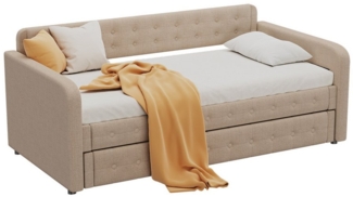 Flieks Daybett, Leinen Schlafsofa Tagesbett 90x200cm mit Ausziehbett 90x190cm