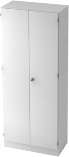 bümö office Kleiderschrank Holz abschließbar mit Spiegel, Büroschrank 80 cm breit in weiß - Flur Schrank als Garderobe für Jacken, Taschen & Co. im Arbeitszimmer - Büro Schrank, 6200-W-W-SG