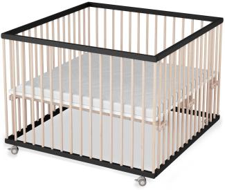 Laufgitter Premium 100x100 cm - Set mit Matratze, schwarz/natur