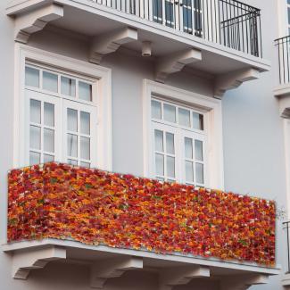 Balkonsichtschutz N77, Sichtschutz Windschutz Verkleidung für Balkon Terrasse Zaun ~ 500x100cm Ahorn rot-gelb