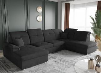 Wohnlandschaft Schlafsofa FREJA Stoff Brooklyn Schwarz Langer Schenkel Rechts