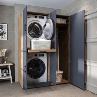 Roomart Waschmaschinenumbauschrank Roomart Dora 130 cm (Waschmaschinenschrank DORA für Trockner & Waschmaschine in 4 Farben)