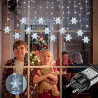 Qualra LED-Lichtervorhang Weihnachts LED Schneeflocken Lichterkette, 8 Modi, Timer, Niedervolt