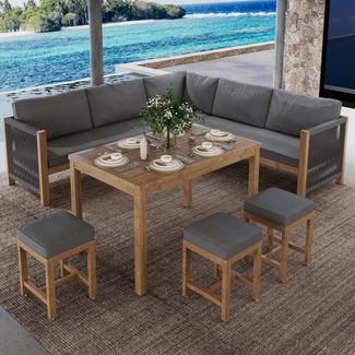 Merax Gartenloungeset 7-tlg, Balkonmöbel Sets für 7-8 Personen, Gartenmöbel Sets mit Gartentisch, Loungeset Terassenmöbel Sitzgruppe 8 Sitzer, Grau