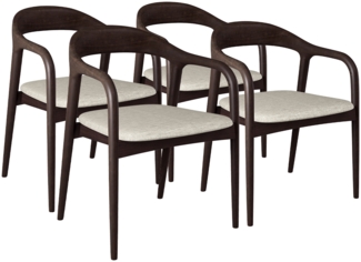 skølm 'Sól' Armlehnstuhl 4er-Set, Massivholz lackiert, dunkelbraun, vormontiert, bis 125 kg belastbar, mit Sitzpolster