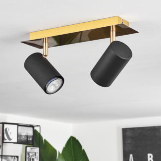 »Godo«, moderne Deckenlampe aus Metall in Schwarz/Goldfarben, Leuchte mit verstellbaren Strahlern, 2-flammig, 2 x GU10 max. 35 Watt