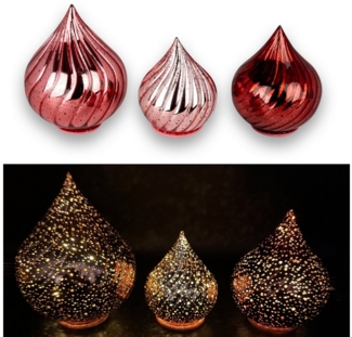 Online-Fuchs LED Dekolicht - 3 Glastropfen mit LED-Lichterkette, Funkeleffekt, Timer & PUNKTEN, 20 LED´s mit seichten Funkeleffekt, Warmweiß