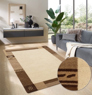 THEKO Wollteppich Tromso, Wolle, handgearbeitet, Bordüre mit Hoch-Tief-Effekt, rechteckig, Höhe: 15 mm, Wohnzimmer, Schlafzimmer, Esszimmer