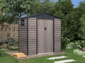 Vente-unique - Gartenhaus Gerätehaus - 2,79 m² - Stahl - Holz-Optik - Grau - ADELMO