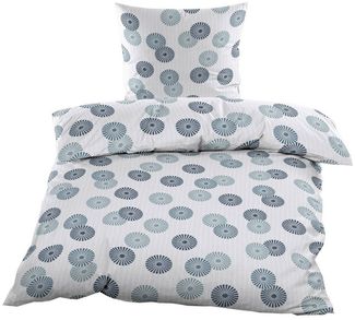 Casa Colori Bettwäsche Seersucker 135x200 Reißverschluss Weiß Blau Kreise, Seersucker, 2 teilig, leicht