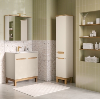 Badmöbel Set 3-tlg Badezimmerset DEVI Cashmere Schrank 80cm inkl. Waschtisch 80 cm