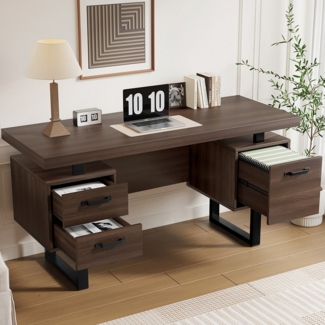 Merax Schreibtisch (1-St), Arbeitstisch mit 3 Schubladen,Bürotisch aus MDF, Stahlrohr,135x54x74cm