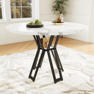 Esstisch 100x100x76 cm mit Marmordekor MDF Tischplatte und stabilem Metallgestell,Weiß-Schwarz Moderner Küchentisch, Esszimmertisch,Wohnzimmertisch