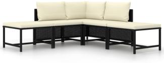 vidaXL 5-tlg. Garten-Sofagarnitur mit Auflagen Schwarz Poly Rattan 313517