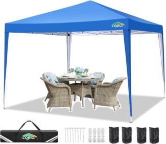 COBIZI Faltpavillon 3x3m Blau Wasserdicht UV-Schutz 50+ inkl. Sandsäcke