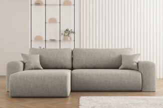 Kaiser Möbel Ecksofa mit Schlaffunktion und Stauraum für Bettzeug, Capri Stoff Neve