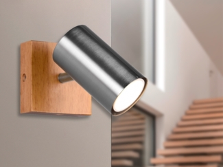 TRIO Leuchten LED Wandstrahler, Dimmfunktion, LED wechselbar, Warmweiß, innen kleine Lese-lampe Bett, Wand-leuchte Holz-lampe modern Höhe 16cm