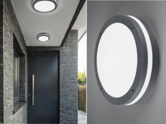 TRIO Leuchten LED Außen-Deckenleuchte, Bewegungsmelder, LED fest integriert, Warmweiß, 2er-Set Terrassenleuchten mit Bewegungsmelder für Hauswand, Ø 30cm
