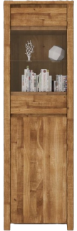 Vitrine Tinci aus Wildeiche massiv 55x45x180 mit 1 Glastür 1 Tür und Holzbeinen