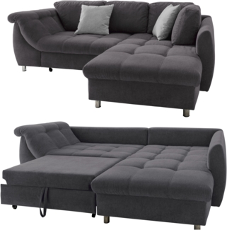 ECKSOFA mit Schlaffunktion, Bettkasten, Wellenunterfederung, Ottomane rechts B250/T190/H84 cm, Liegefl. 179x190 cm, Mikrofaser Anthrazit