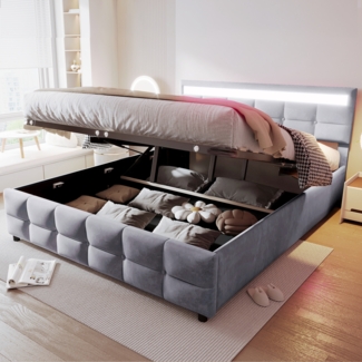 Polsterbett 180x200 cm aus holländischem Samt mit Stauraum und LED-Beleuchtung – elegantes, platzsparendes Design