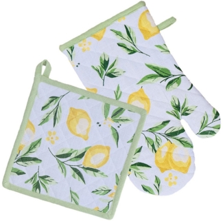 matches21 HOME & HOBBY Topflappen Küchen-Set DEBBIE weiß Zitronenmotiv - 1 Topflappen & 1 Ofenhandschuh, (2-tlg), perfekter Schutz, hitzebeständig & wattiert