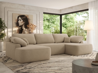 U-förmige Ecke, Ecksofa mit schlaffunktion und bettkasten, lose kissen, Wellenfeder, Big sofa XXL - CUBO U - Hellbraun Boucle