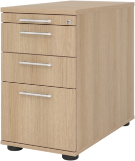 bümö Schreibtisch Schrank Büro mit Hängeregister für Hängeordner, Schubladenschrank Holz in Eiche, Container mit Schubladen & Hängeregistratur - Schreibtisch Kommode mit Relinggriffe, SC40-E-E-RE