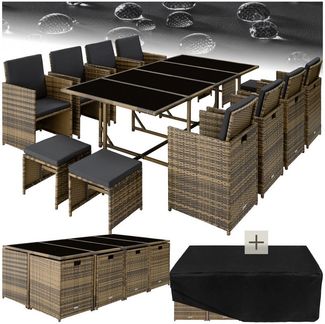 tectake Sitzgruppe Rattan Sitzgruppe, (Set, 12-tlg), für 8 bis 12 Personen