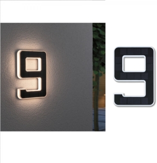 Paulmann 79850 LED Solar Hausnummer 9 IP44 Warmweiß Akku wechselbar incl. 1x0,2 Watt Solarleuchte Schwarz Solarlampe Kunststoff Solarlicht 3000 K