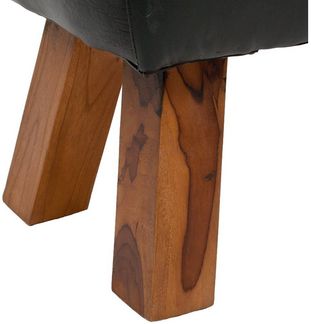 LebensWohnArt Sitzbank Leder Bank MAXI Schwarz 120cm Teakholz Turnbock