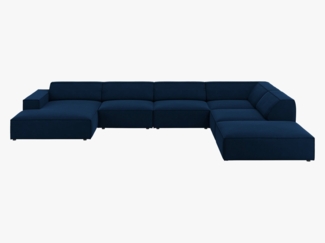 Micadoni Panorama-Ecksofa Jodie 7-Sitzer Rechts Samt Bluvel Königsblau