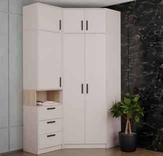 Marmex Möbel Grant Set 12C Hohe Mehrzweckschrank-Set, viel Stauraum, Eckschrank, Bücherregal, laminierte Spanplatte, graubeige cashmere+cremona torro, 143x235x91 cm