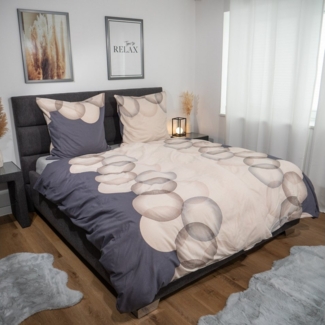 DOBNIG Bettwäsche Flanell, Flanell, 2 teilig, Kreise, grau, natur