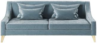 Casa Padrino Luxus Neoklassik Sofa Hellblau / Gold 152 x 97 x H. 85 cm - Wohnzimmer Sofa - Hotel Sofa - Wohnzimmer Möbel - Hotel Möbel - Luxus Möbel - Neoklassik Möbel