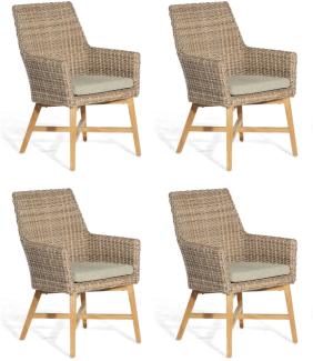 Sonnenpartner 4er-Set Garten-Sessel Helios Aluminium/Teakholz mit Polyrattan rustic-stream Gartenstu