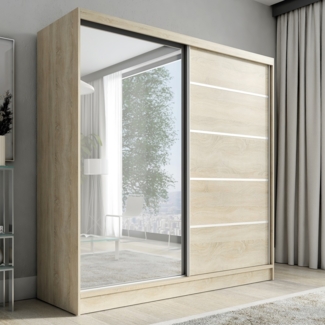A&J MöbelLand Schwebetürenschrank NERO 200 cm mit Spiegel drei Schubladen