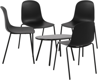 CLP 4er Sitzgruppe Veldin Set 1 Tisch 4 Stapelstühle wetterfest UV-beständig,schwarz