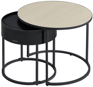 VASAGLE Couchtisch (2er Set), Satztisch für Wohnzimmer, versteckter Stauraum, Ø60x45cm+Ø44x42cm